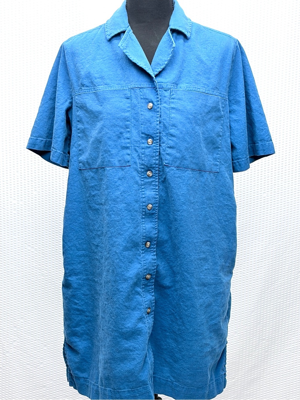 Linen Blend Shirt Dress Women’s XS Blue Button Down Mini Pockets Casual